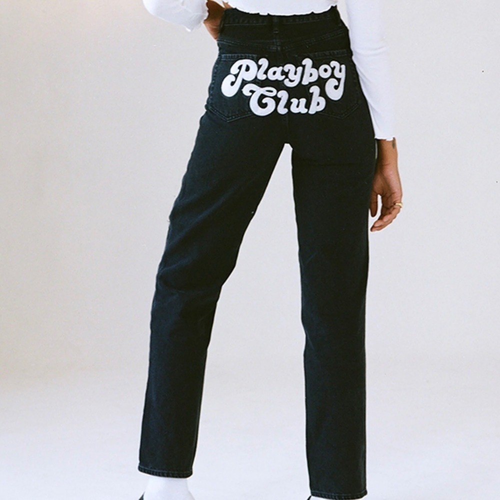Playboy by‎ Pacsun Black Denim Jeans Patch Ripped High Waisted Women's Size 24